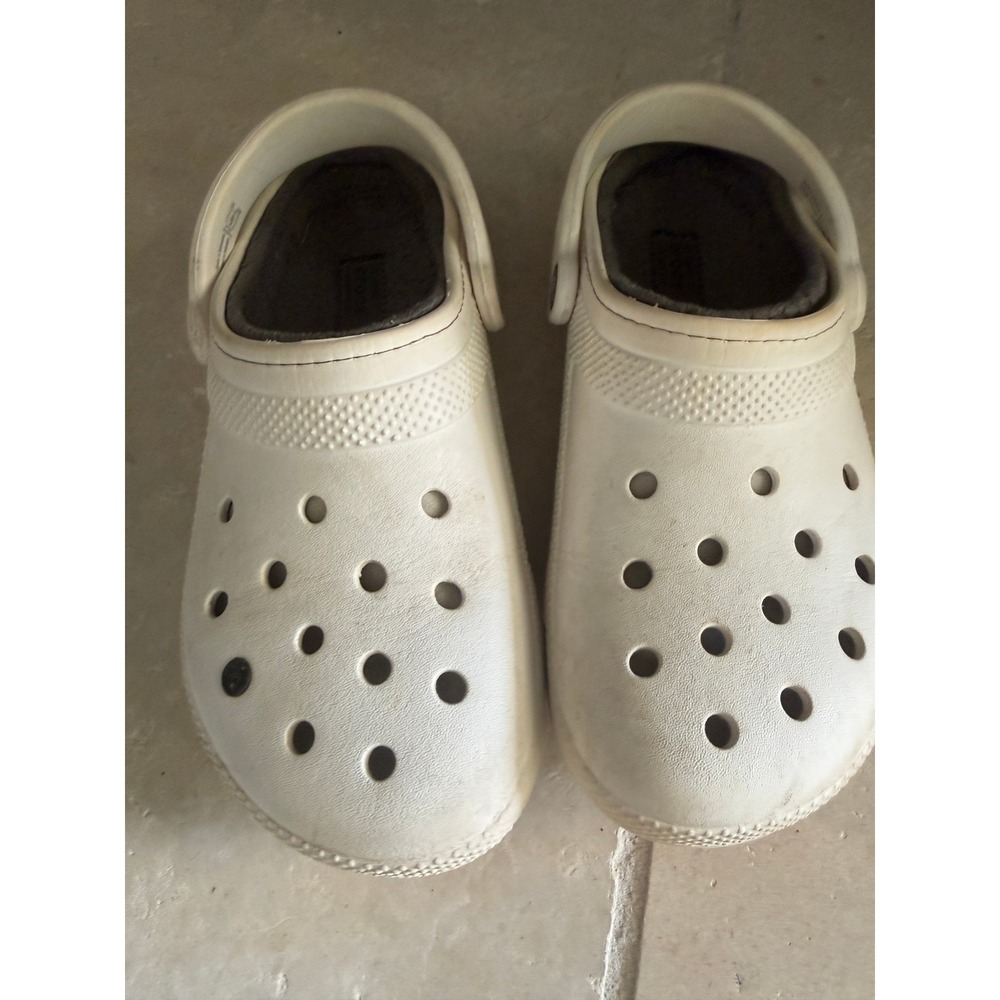 Crocs Classic Lined Clog White Grey Dual Comfort Fleece‎ Slip On Mens 6 Womens 8